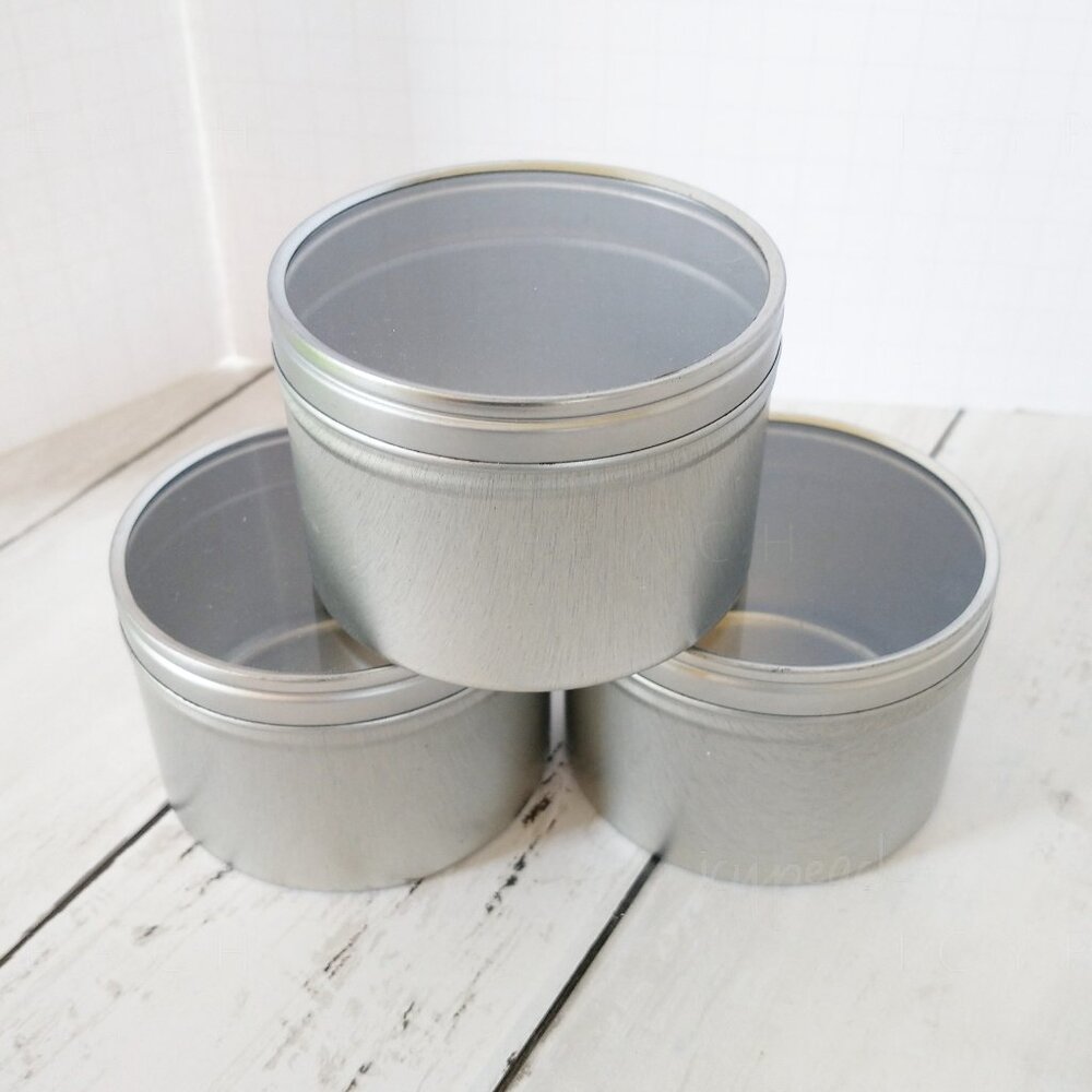 8oz Metal Tins 3 Pack Clear Lid Candle Making, Seamless Round Storage Container